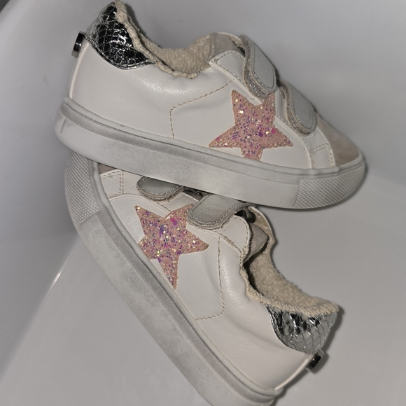SteveMadden:Trezume Velcro Sneakers Fleece Lined Sparkly Pink Star, Lil Girl's:9 - Picture 7 of 15